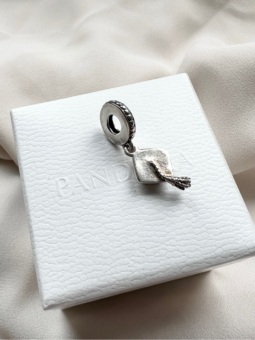 PANDORA GRADUATION CAP DANGLE CHARM LARGE SILVER